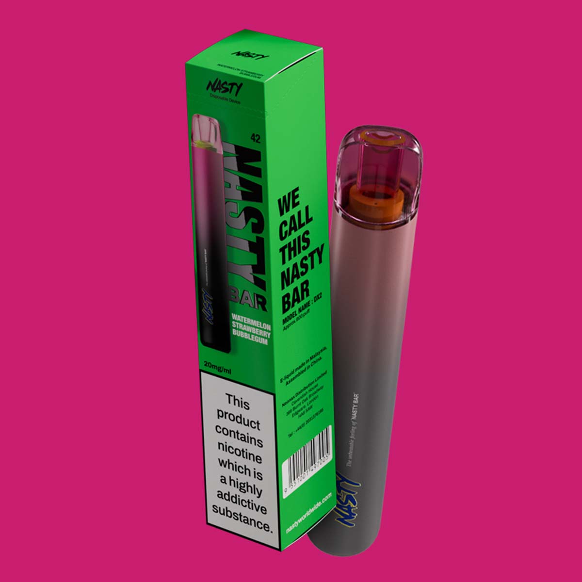 Watermelon Strawberry Bubblegum Nasty Bar DX2 Disposable Vape Grey Haze