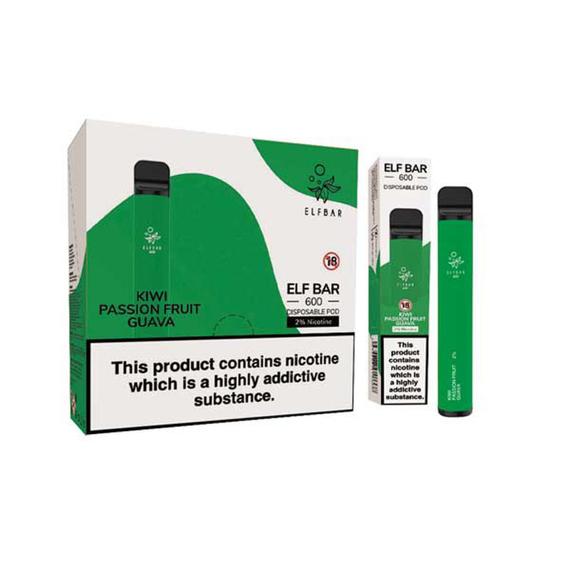 Kiwi Passion Fruit Guava elf bar 600 disposable vape 10Pack