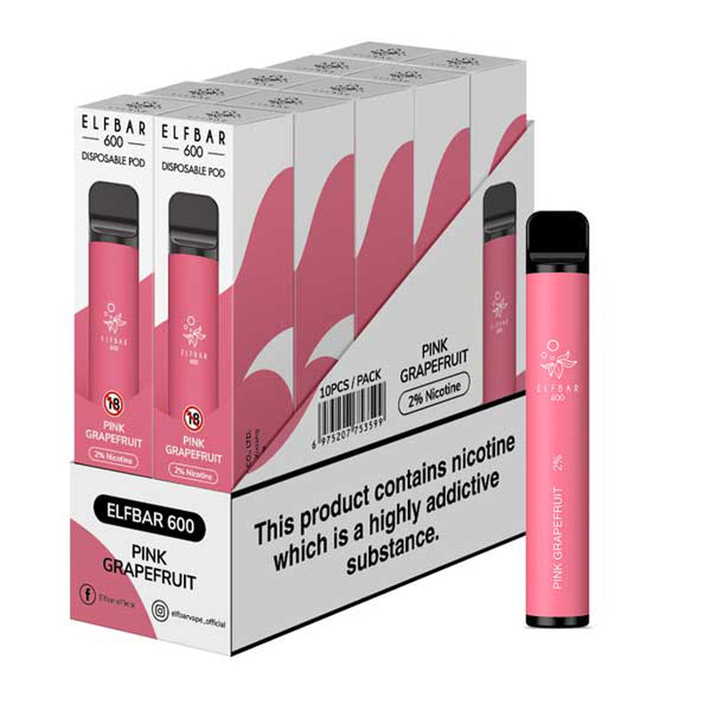 Pink Grape fruit elf bar 600 disposable vape 10Pack