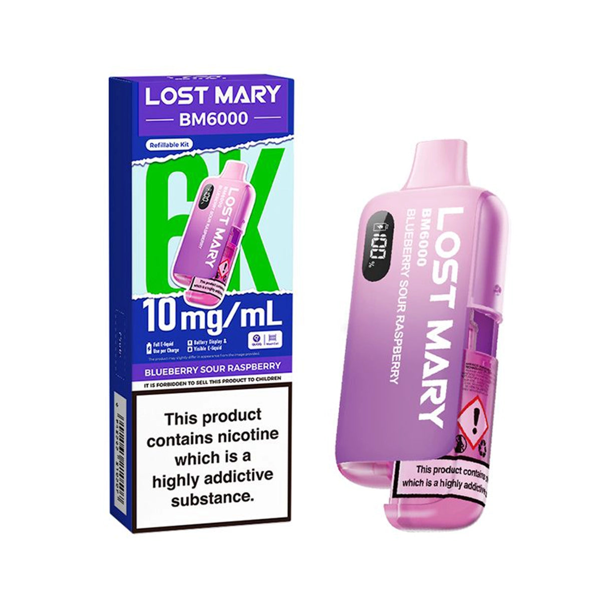 Lost Mary BM6000 Prefilled Vape Kit Blueberry Sour Raspberry - 10mg