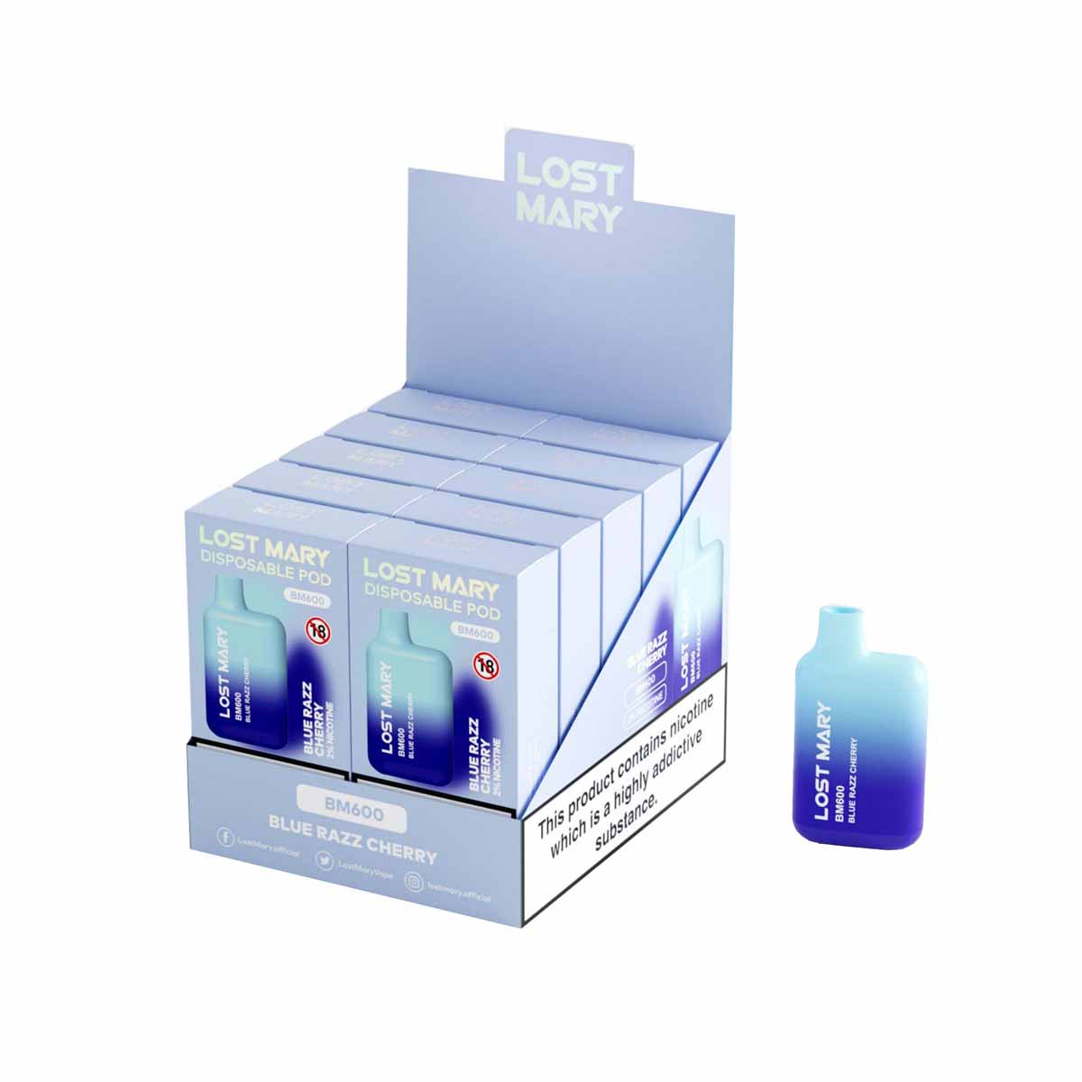 Blue Razz Cherry lost mary BM600 disposable vape Pack10