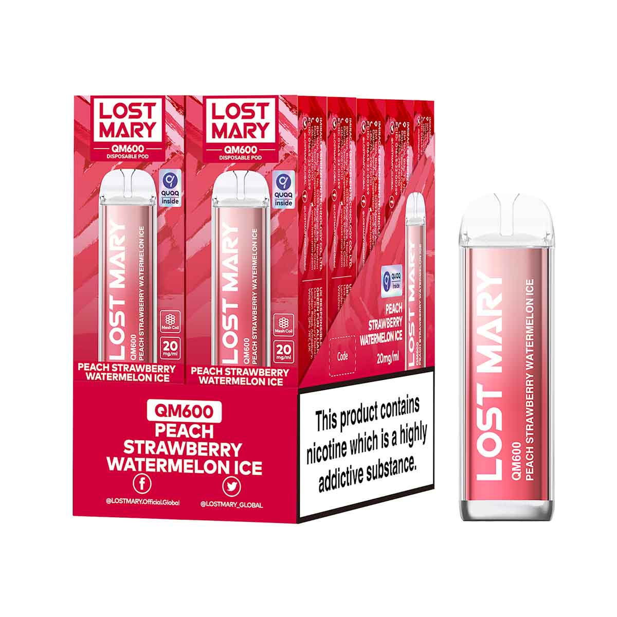 Peach Strawberry Watermelon Ice lost mary QM600 disposable vape 10Pack