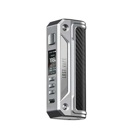 Silver Carbon Fiber lost vape Thelema Solo box mod