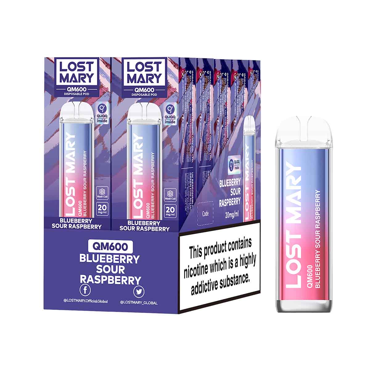 Blueberry Sour Raspberry lost mary QM600 disposable vape 10Pack