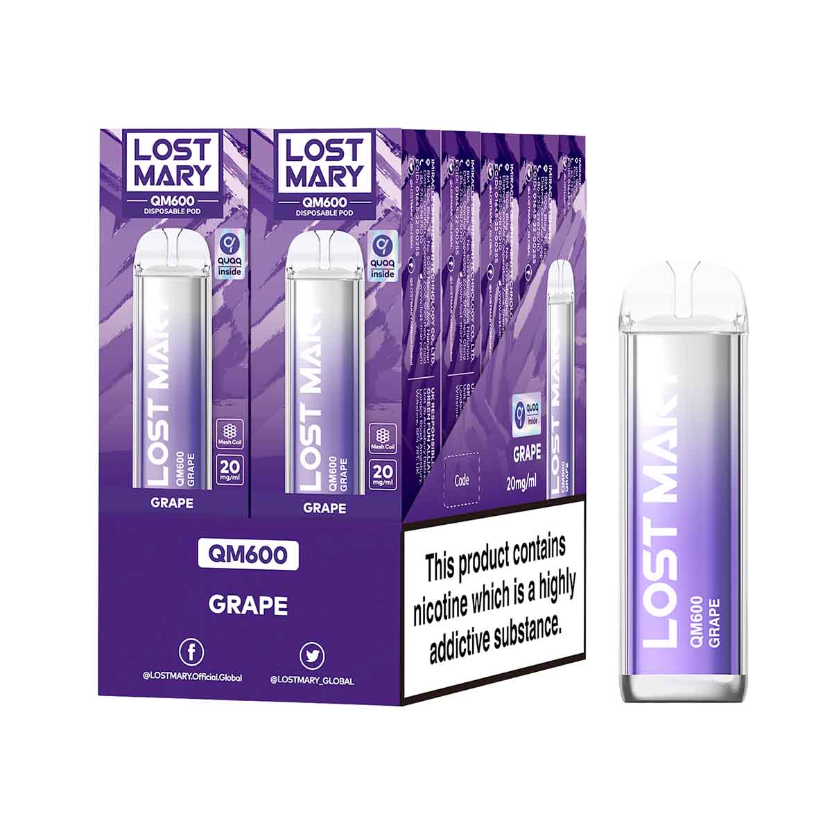 Grape lost mary QM600 disposable vape 10Pack